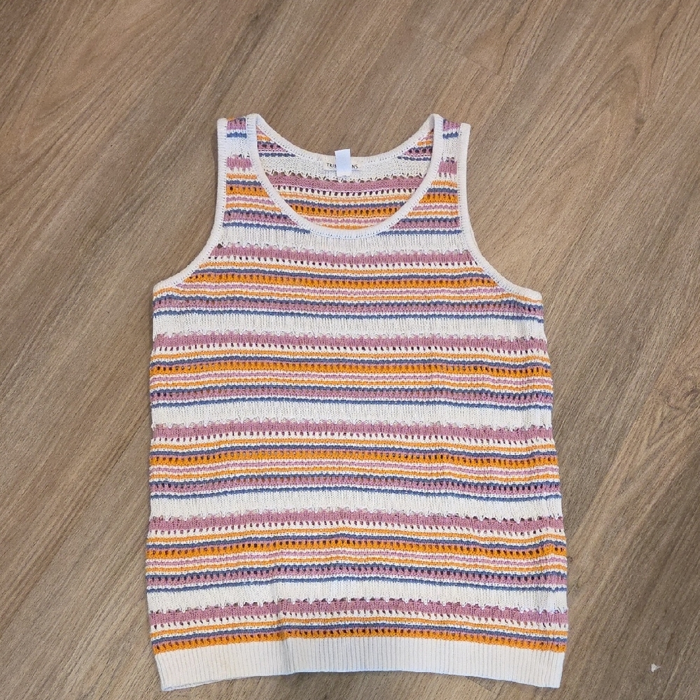 Striped Knit Tank Top in Cream, Pink & Yellow